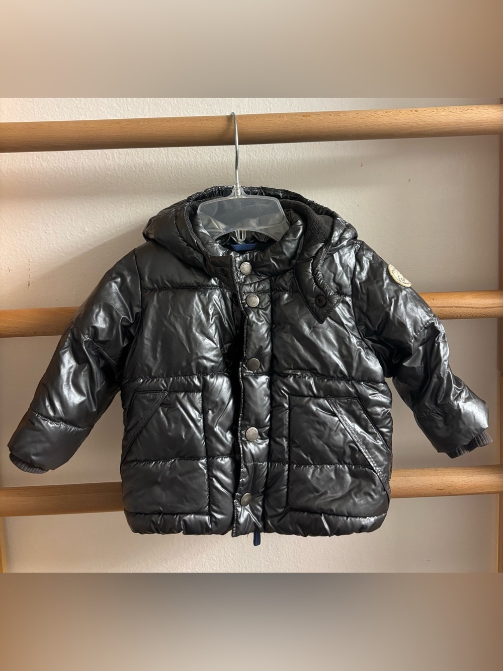 GAP Kids Shiny Black Quilted Hooded Puffer Jacket